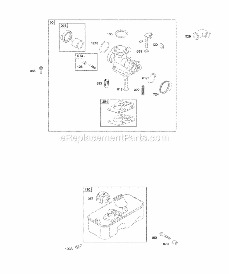 Carburetor Fuel Supply Diagram and Parts List for 09C902-0333-01  Briggs and Stratton Engine